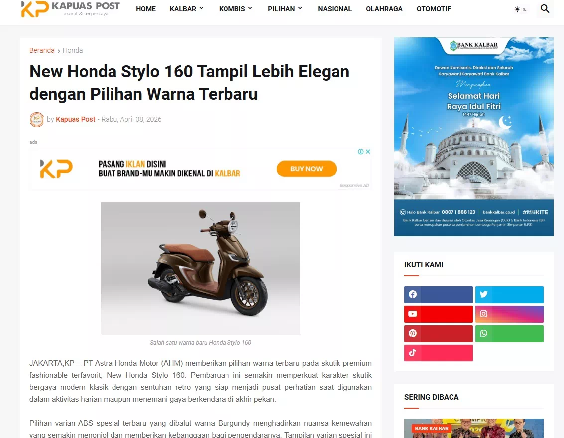 New Honda Stylo 160 Tampil Lebih Elegan dengan Pilihan Warna Terbaru