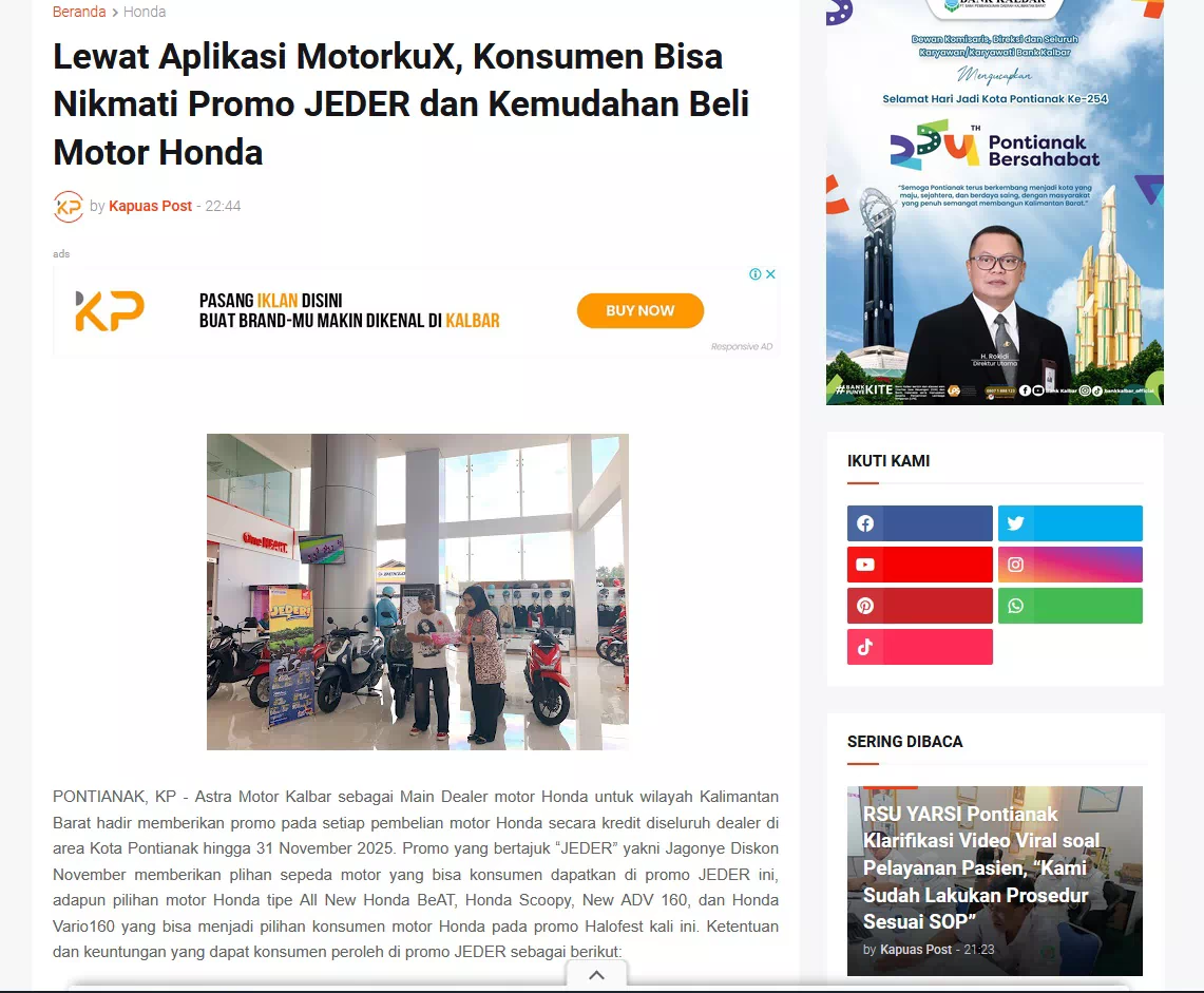 Lewat Aplikasi MotorkuX, Konsumen Bisa Nikmati Promo JEDER dan Kemudahan Beli Motor Honda