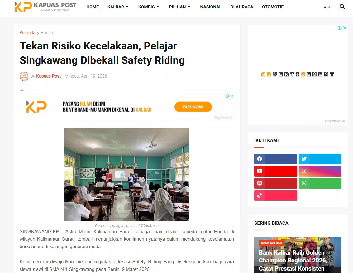 Tekan Risiko Kecelakaan, Pelajar Singkawang Dibekali Safety Riding