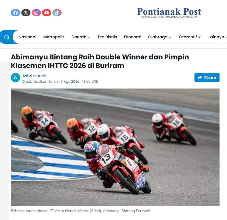 Abimanyu Bintang Raih Double Winner dan Pimpin Klasemen IHTTC 2026 di Buriram