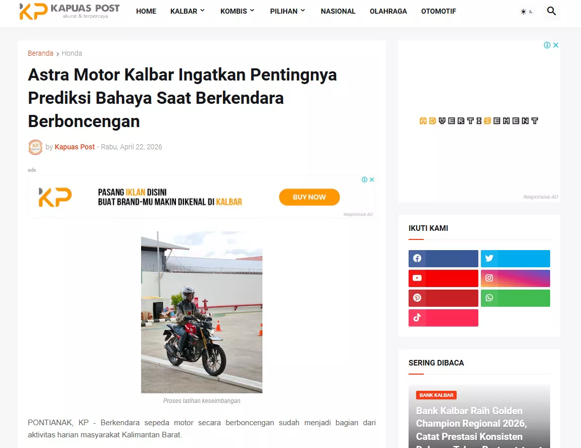 Astra Motor Kalbar Ingatkan Pentingnya Prediksi Bahaya Saat Berkendara Berboncengan