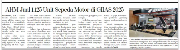 AHM Jual 1.125 Unit Sepeda Motor di GIIAS 2025