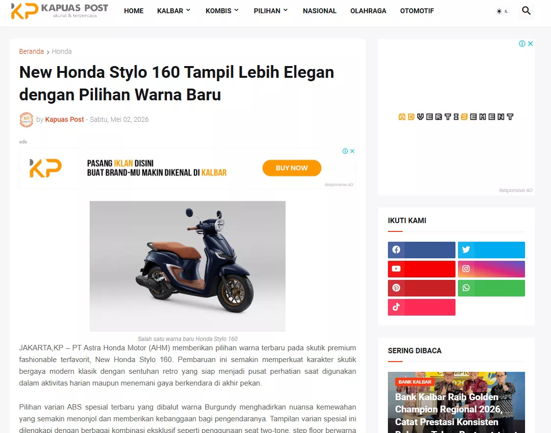New Honda Stylo 160 Tampil Lebih Elegan dengan Pilihan Warna Baru
