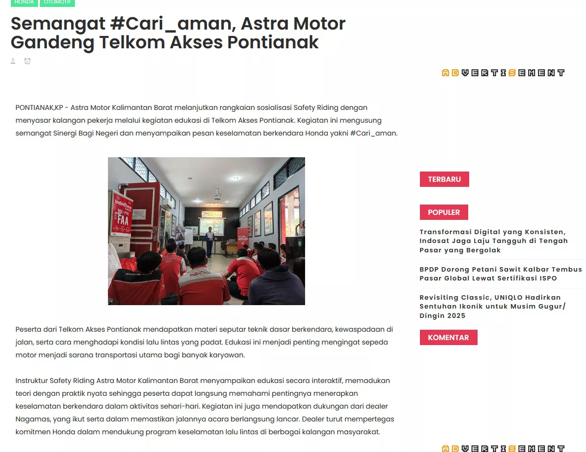 Semangat #Cari_aman, Astra Motor Gandeng Telkom Akses Pontianak