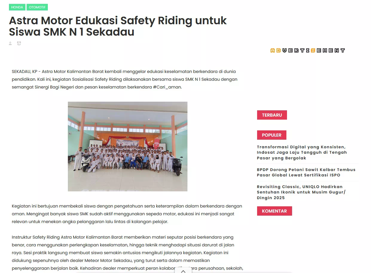 Astra Motor Edukasi Safety Riding untuk Siswa SMK N 1 Sekadau