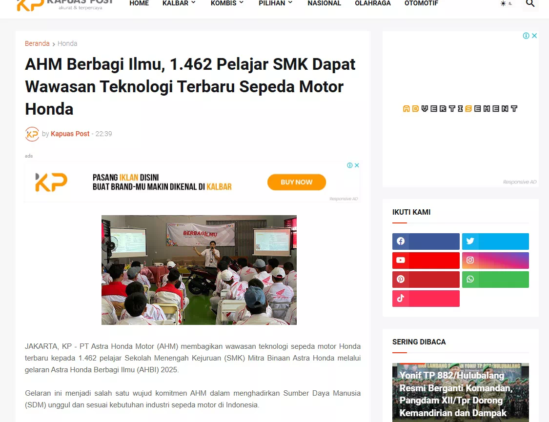AHM Berbagi Ilmu, 1.462 Pelajar SMK Dapat Wawasan Teknologi Terbaru Sepeda Motor Honda