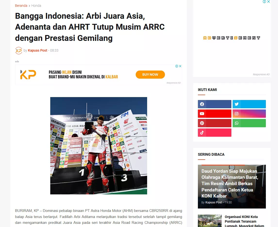 Bangga Indonesia: Arbi Juara Asia, Adenanta dan AHRT Tutup Musim ARRC dengan Prestasi Gemilang