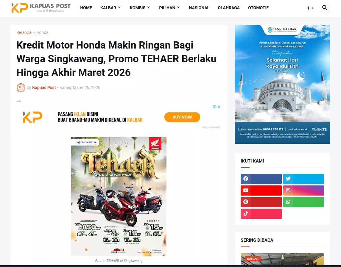 Kredit Motor Honda Makin Ringan Bagi Warga Singkawang, Promo TEHAER Berlaku Hingga Akhir Maret 2026
