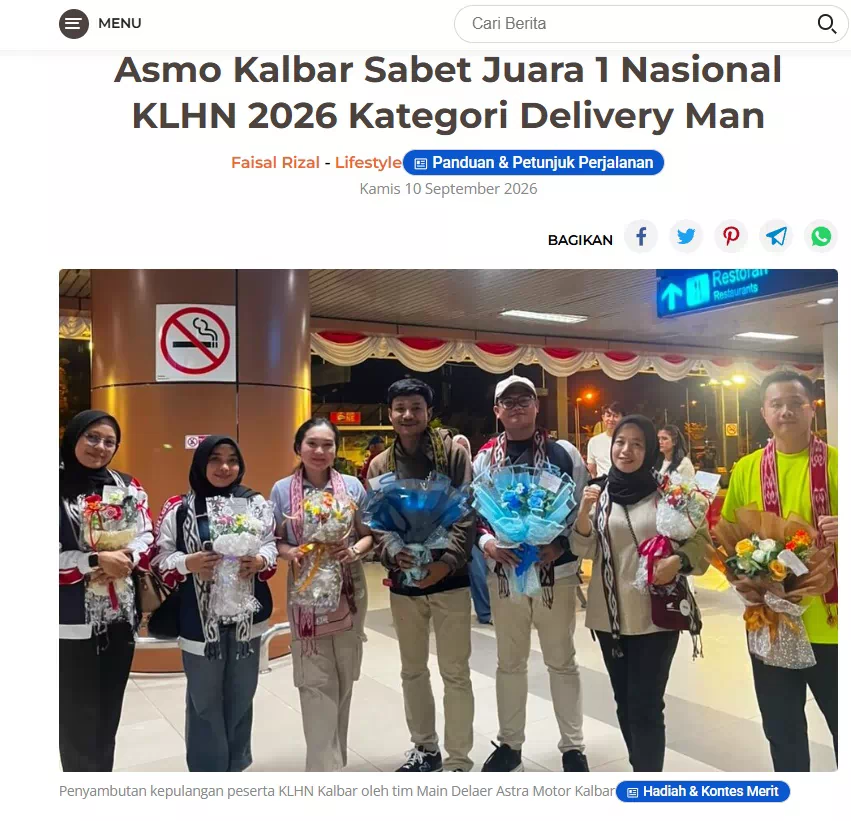 Asmo Kalbar Sabet Juara 1 Nasional KLHN 2026 Kategori Delivery Man