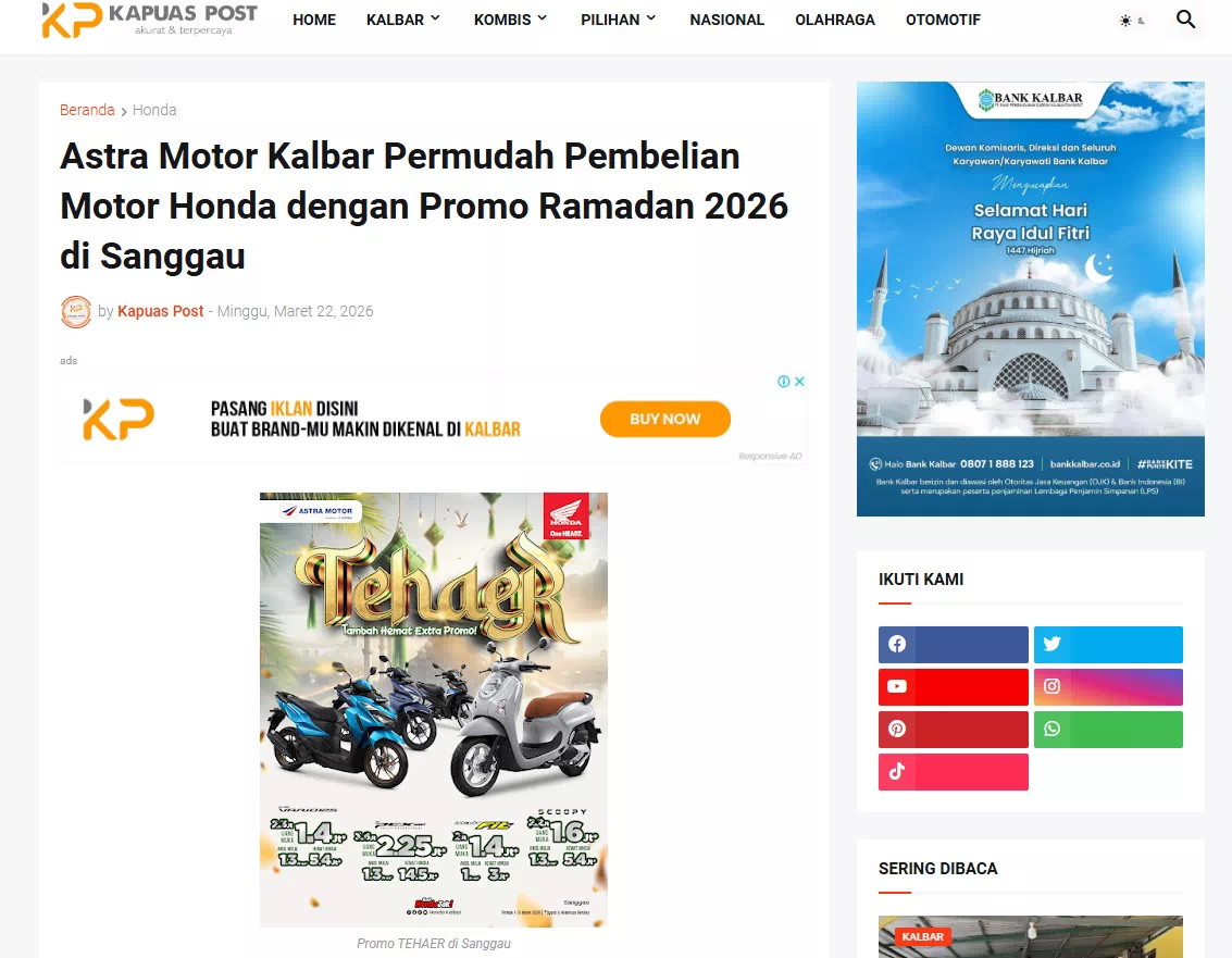 Astra Motor Kalbar Permudah Pembelian Motor Honda dengan Promo Ramadan 2026 di Sanggau
