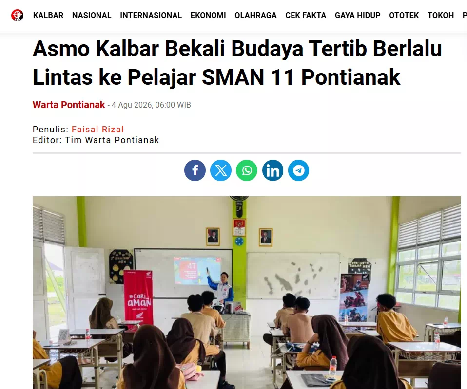 Asmo Kalbar Bekali Budaya Tertib Berlalu Lintas ke Pelajar SMAN 11 Pontianak