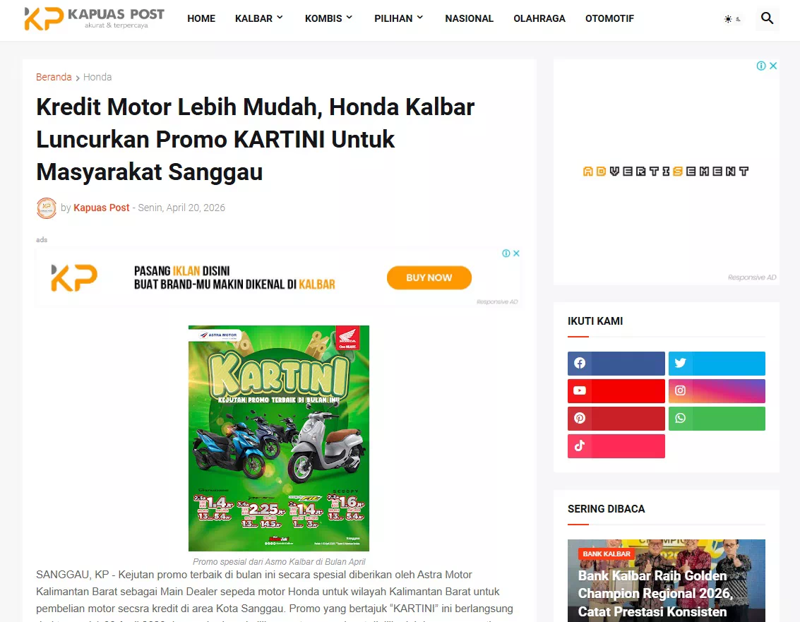 Kredit Motor Lebih Mudah, Honda Kalbar Luncurkan Promo KARTINI Untuk Masyarakat Sanggau