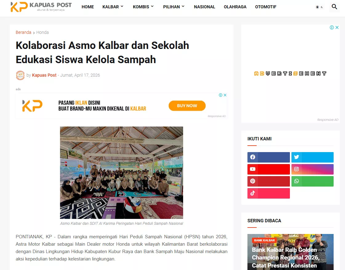 Kolaborasi Asmo Kalbar dan Sekolah Edukasi Siswa Kelola Sampah