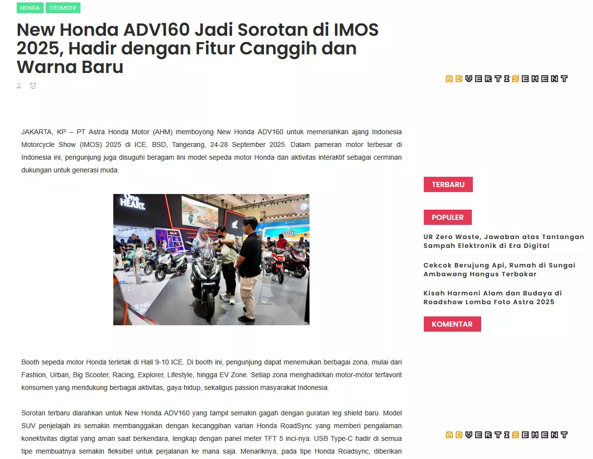 New Honda ADV160 Jadi Sorotan di IMOS 2025, Hadir dengan Fitur Canggih dan Warna Baru