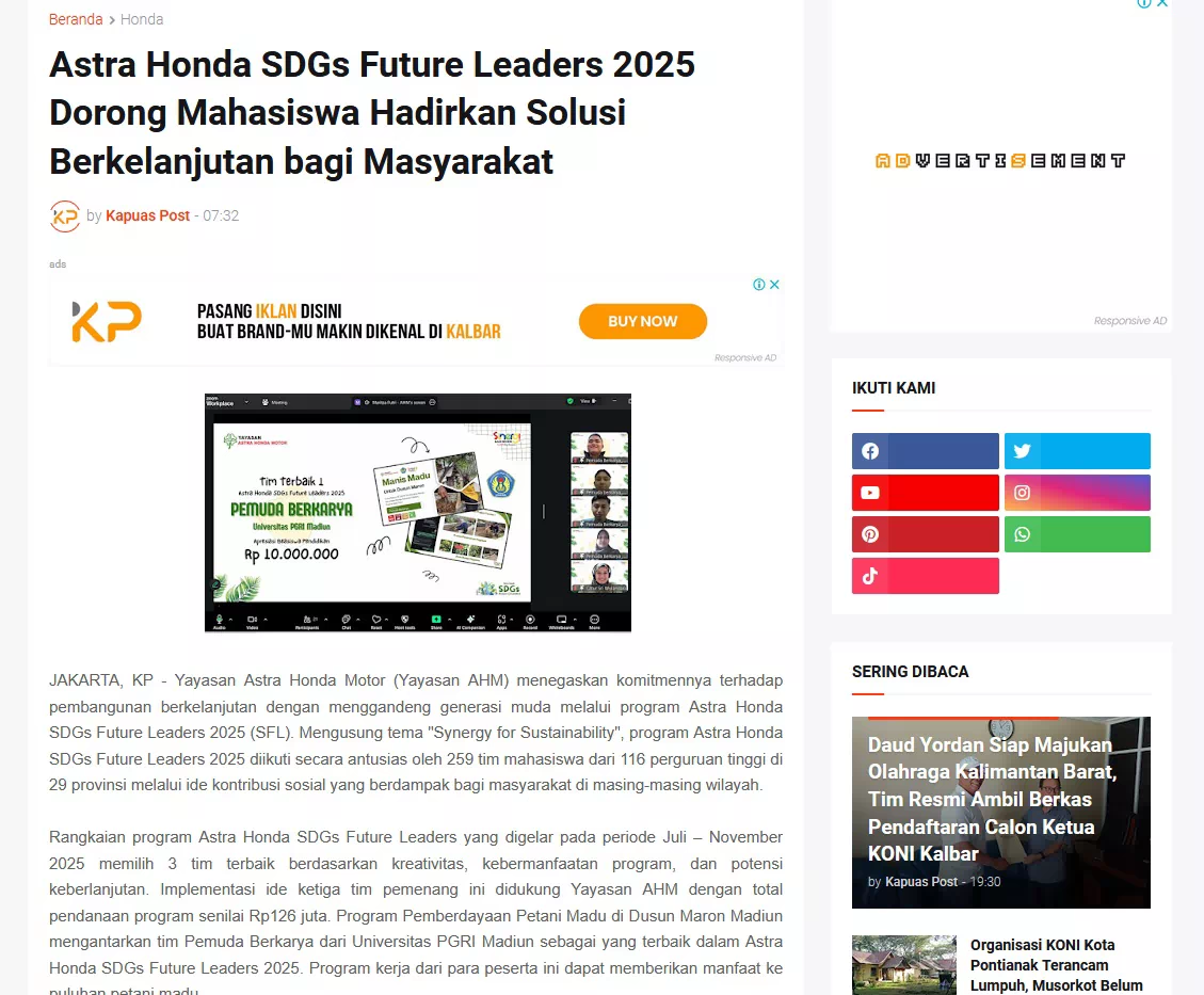 Astra Honda SDGs Future Leaders 2025 Dorong Mahasiswa Hadirkan Solusi Berkelanjutan bagi Masyarakat