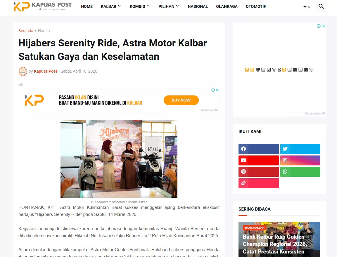 Hijabers Serenity Ride, Astra Motor Kalbar Satukan Gaya dan Keselamatan
