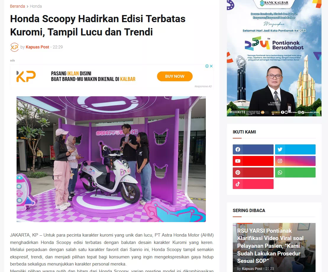 Honda Scoopy Hadirkan Edisi Terbatas Kuromi, Tampil Lucu dan Trendi