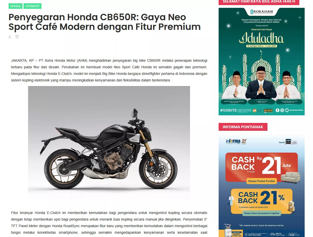 Penyegaran Honda CB650R: Gaya Neo Sport Café Modern dengan Fitur Premium
