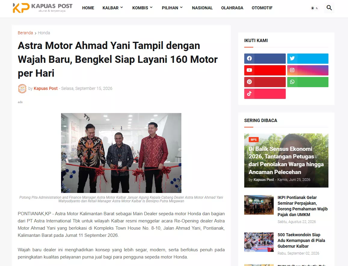 Astra Motor Ahmad Yani Tampil dengan Wajah Baru, Bengkel Siap Layani 160 Motor per Hari