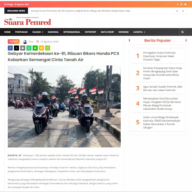 Gebyar Kemerdekaan ke-81, Ribuan Bikers Honda PCX Kobarkan Semangat Cinta Tanah Air