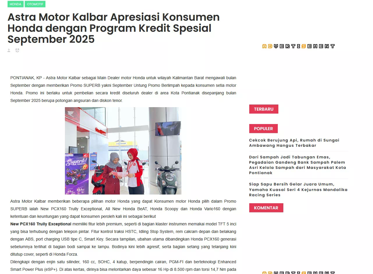 Astra Motor Kalbar Apresiasi Konsumen Honda dengan Program Kredit Spesial September 2025