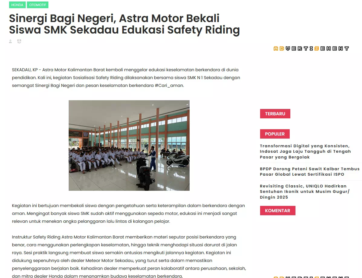 Sinergi Bagi Negeri, Astra Motor Bekali Siswa SMK Sekadau Edukasi Safety Riding