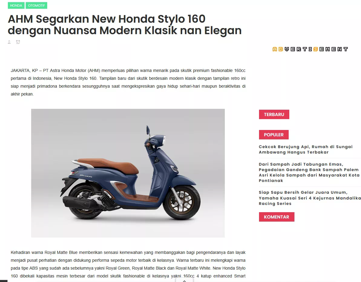 AHM Segarkan New Honda Stylo 160 dengan Nuansa Modern Klasik nan Elegan