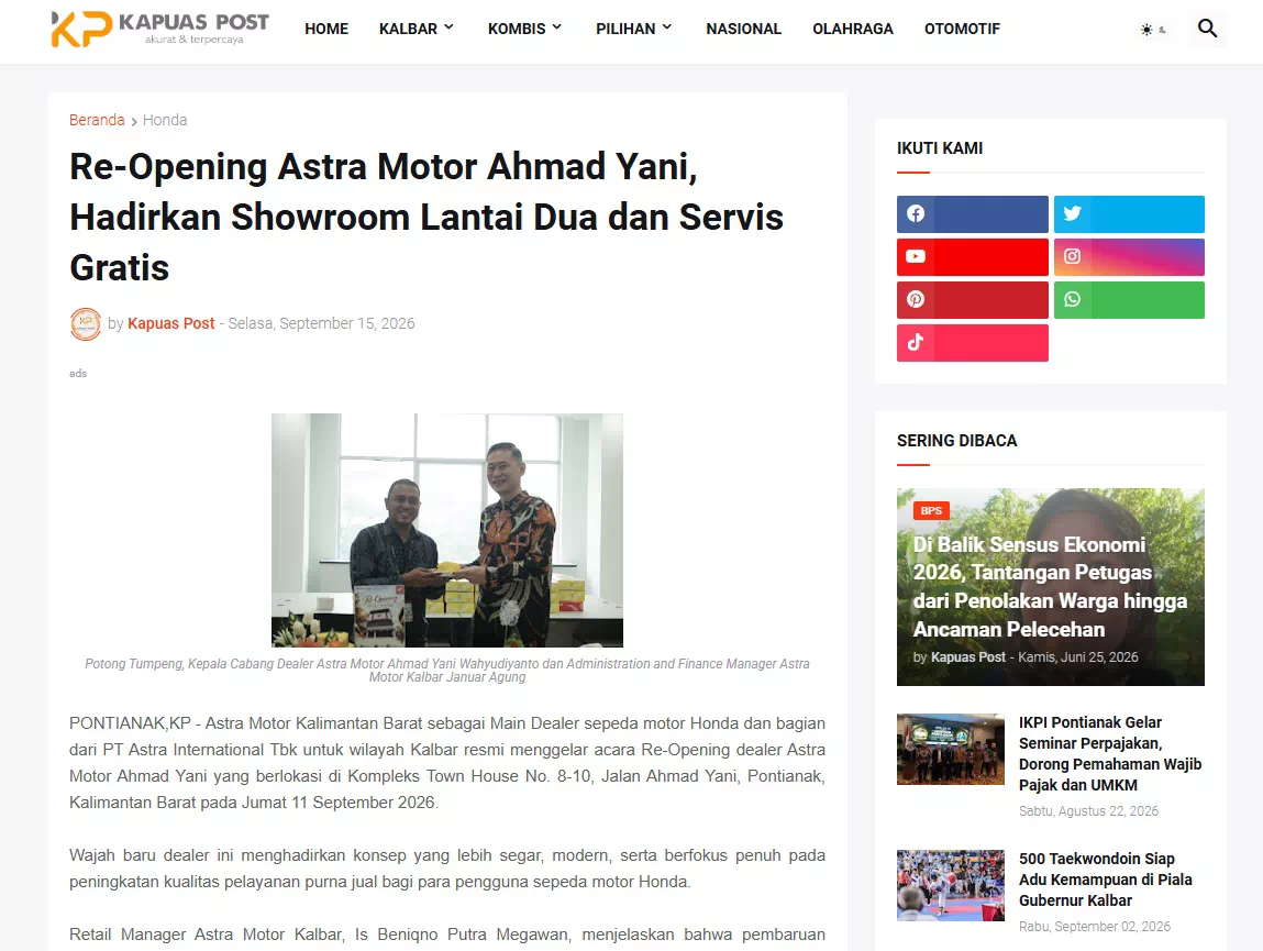 Re-Opening Astra Motor Ahmad Yani, Hadirkan Showroom Lantai Dua dan Servis Gratis