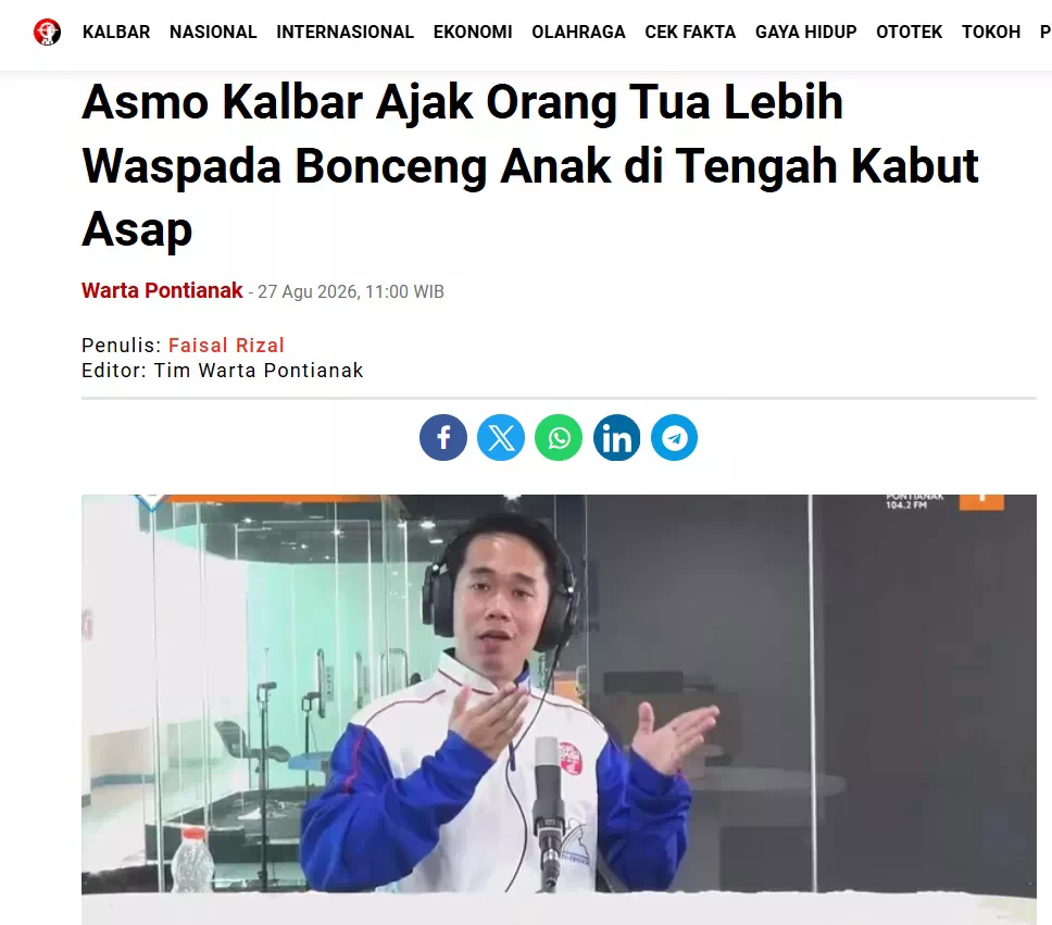 Asmo Kalbar Ajak Orang Tua Lebih Waspada Bonceng Anak di Tengah Kabut Asap