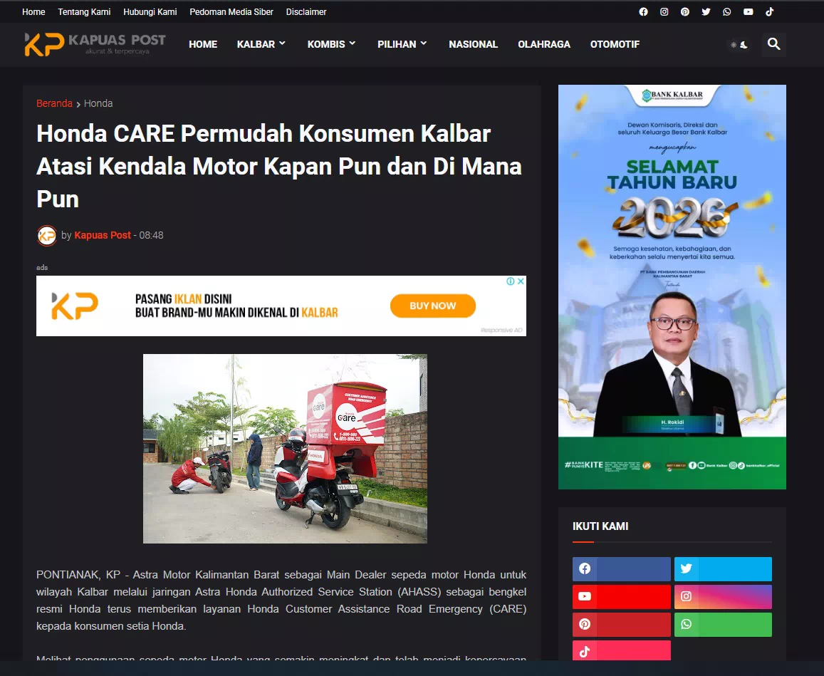 Honda CARE Permudah Konsumen Kalbar Atasi Kendala Motor Kapan Pun dan Di Mana Pun