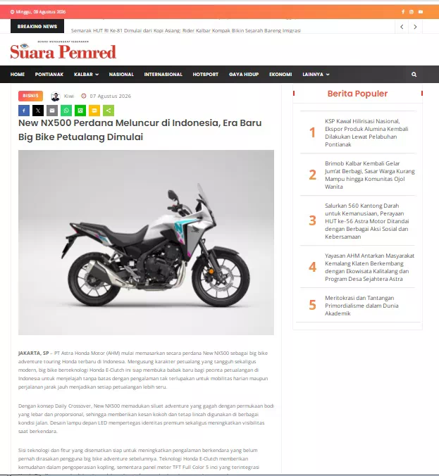 New NX500 Perdana Meluncur di Indonesia, Era Baru Big Bike Petualang Dimulai