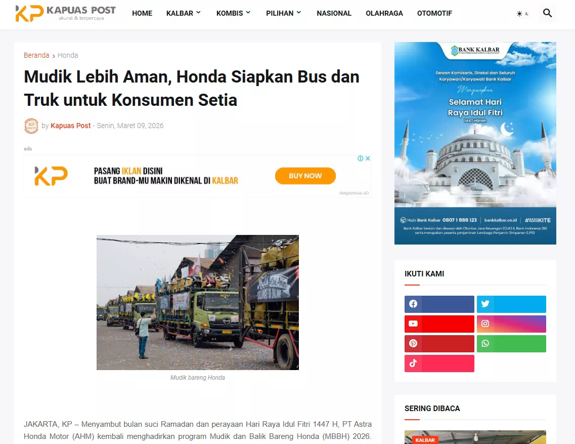 Mudik Lebih Aman, Honda Siapkan Bus dan Truk untuk Konsumen Setia