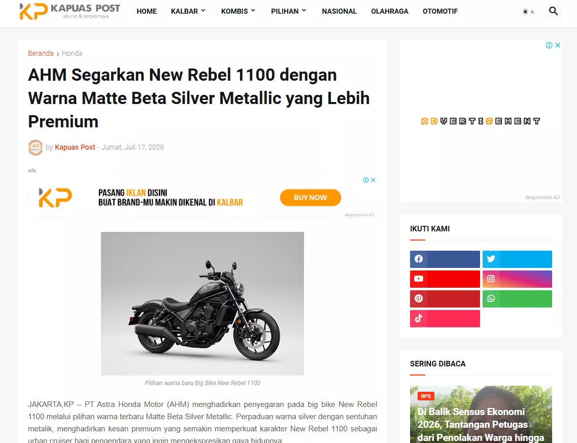 AHM Segarkan New Rebel 1100 dengan Warna Matte Beta Silver Metallic yang Lebih Premium