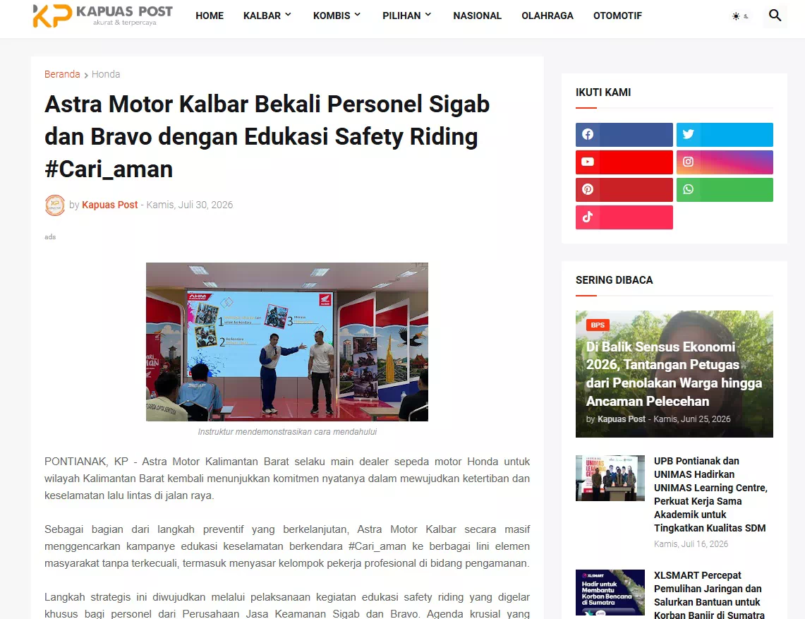 Astra Motor Kalbar Bekali Personel Sigab dan Bravo dengan Edukasi Safety Riding #Cari_aman