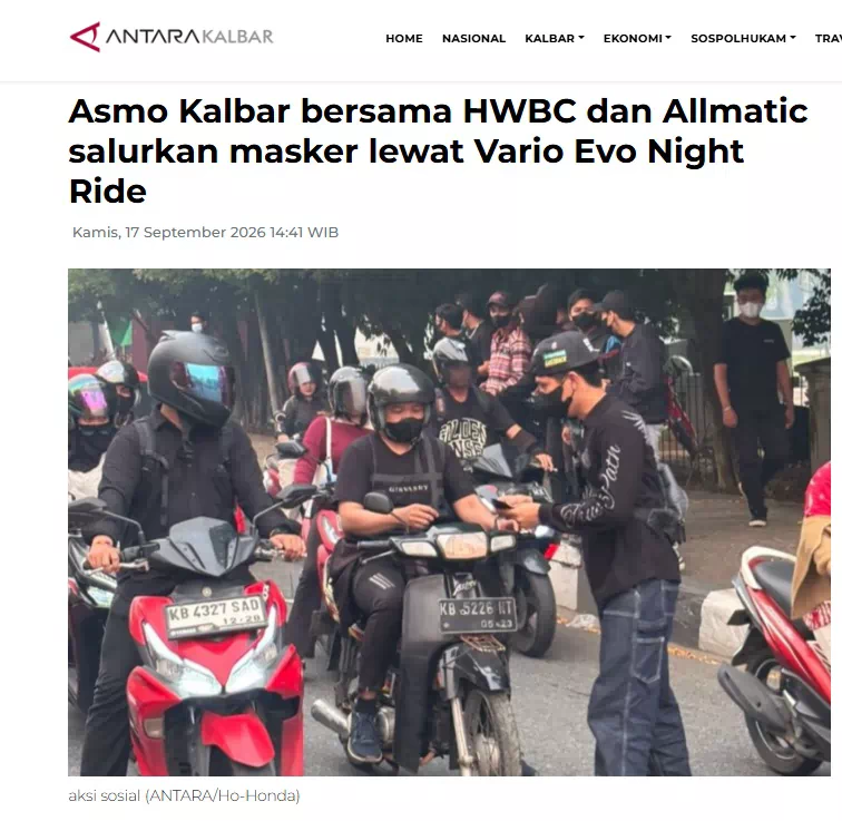 Asmo Kalbar bersama HWBC dan Allmatic salurkan masker lewat Vario Evo Night Ride