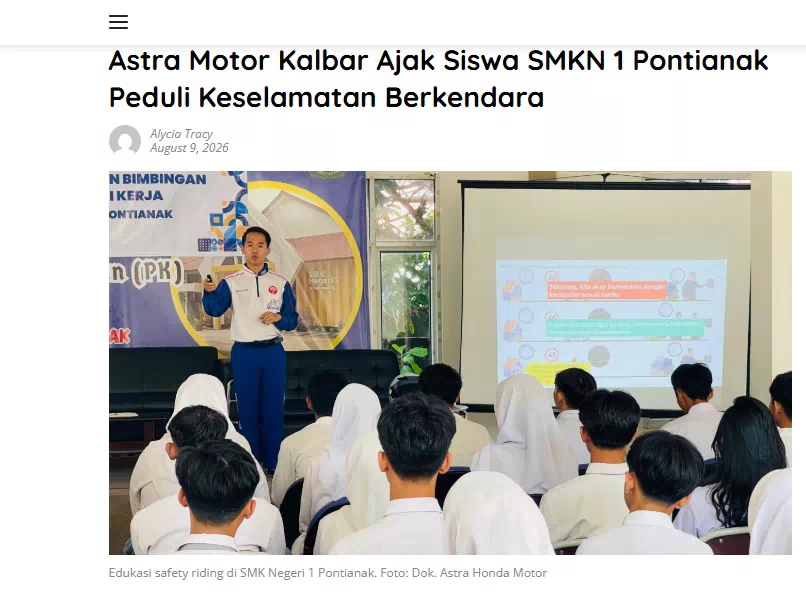 Astra Motor Kalbar Ajak Siswa SMKN 1 Pontianak Peduli Keselamatan Berkendara