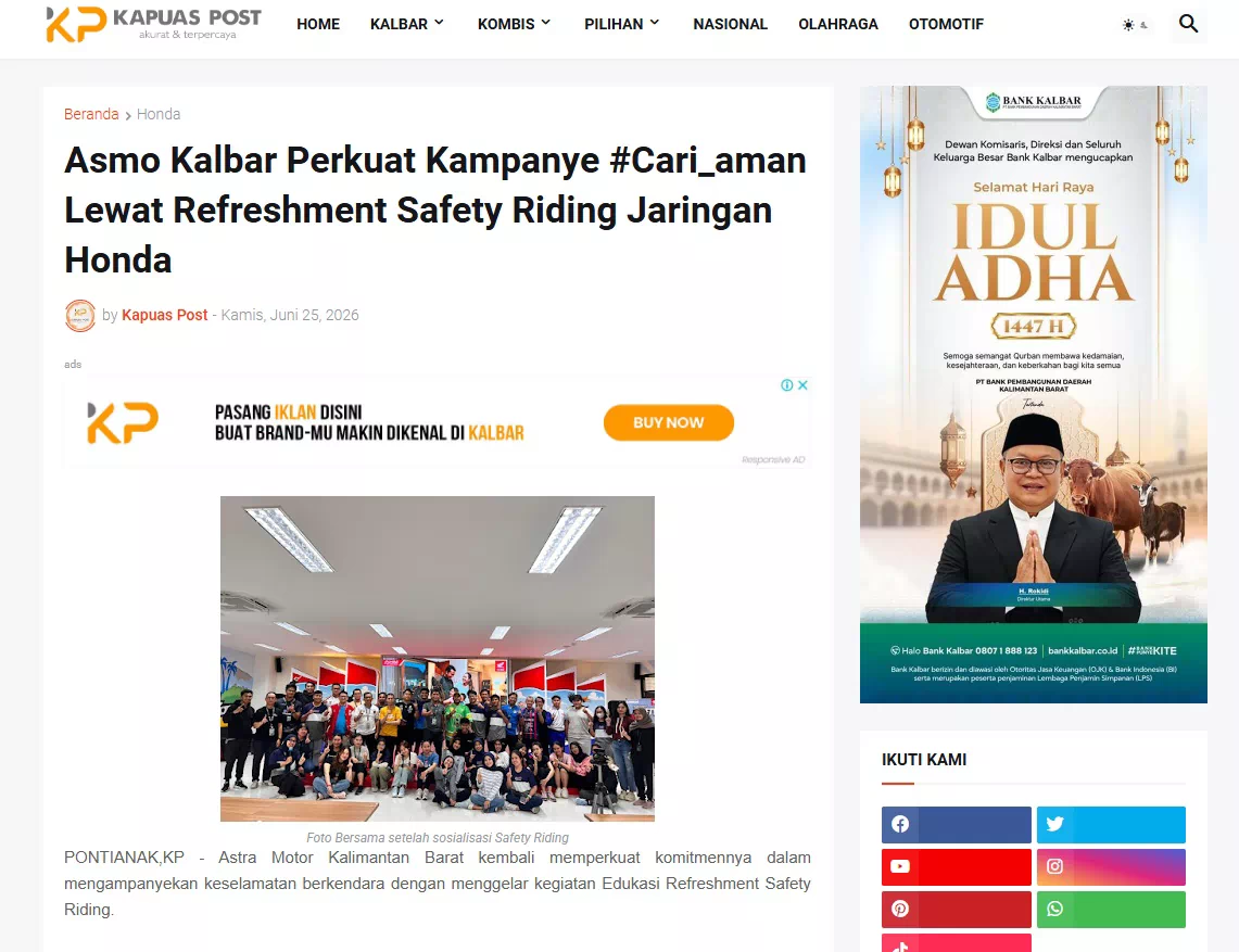 Asmo Kalbar Perkuat Kampanye #Cari_aman Lewat Refreshment Safety Riding Jaringan Honda