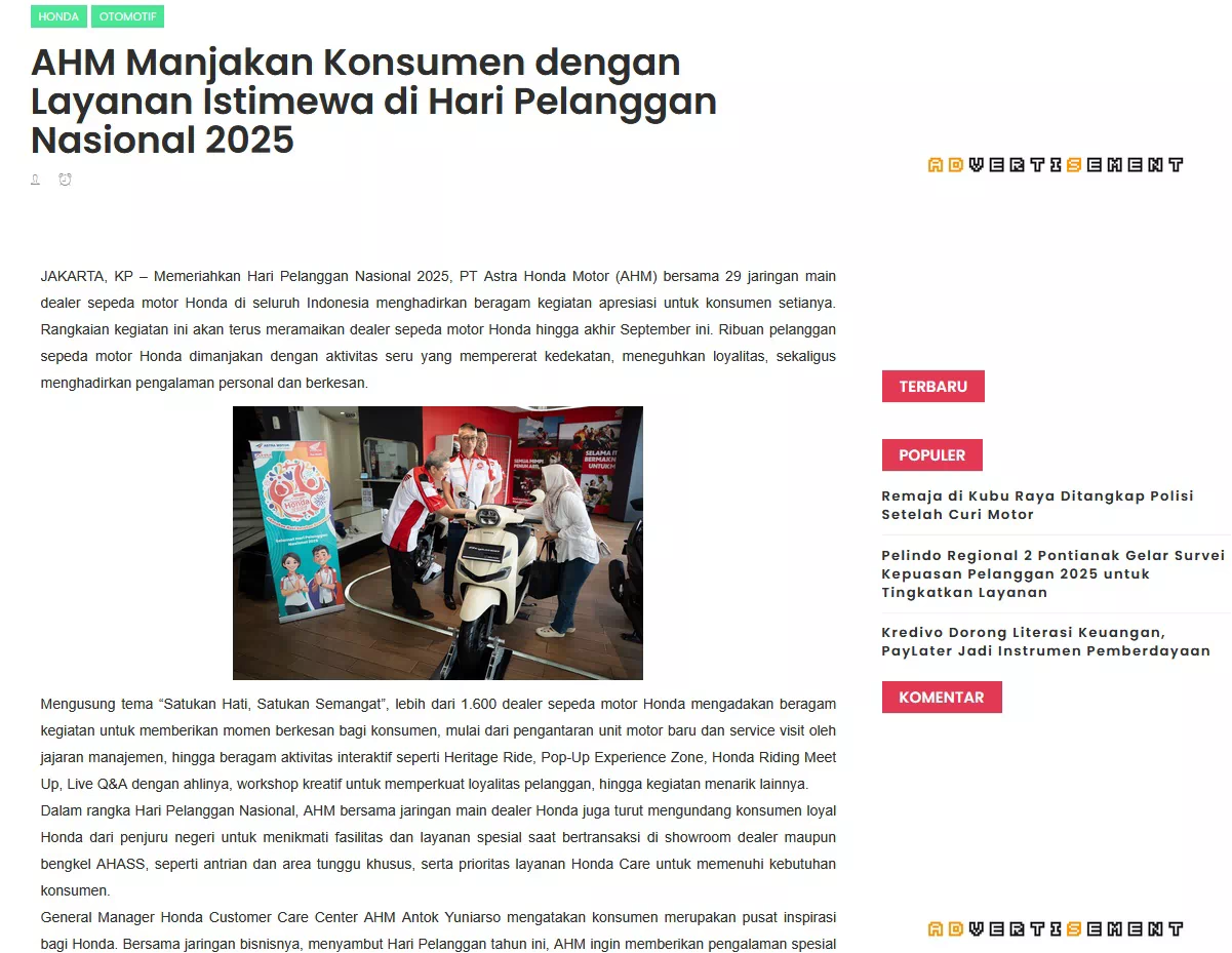AHM Manjakan Konsumen dengan Layanan Istimewa di Hari Pelanggan Nasional 2025