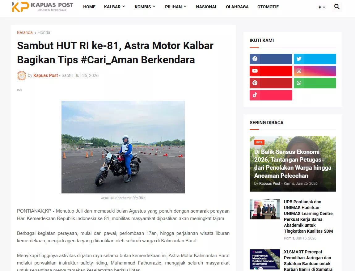 Sambut HUT RI ke-81, Astra Motor Kalbar Bagikan Tips #Cari_Aman Berkendara