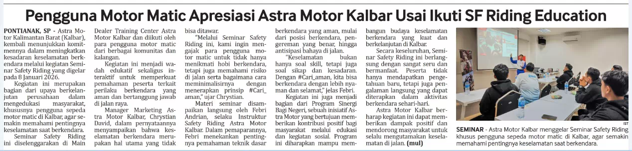 Pengguna Motor Matic Apresiasi Astra Motor Kalbar Usai Ikuti SF Riding Education