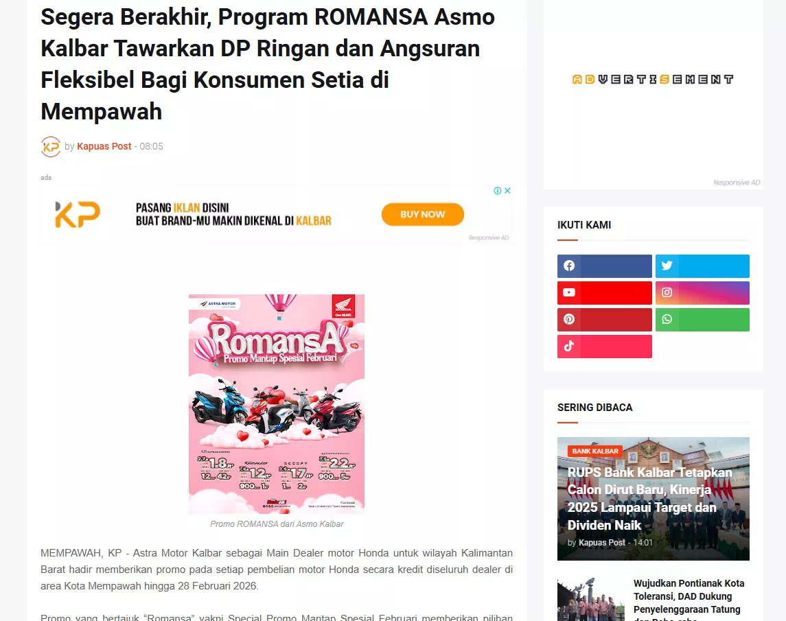 Segera Berakhir, Program ROMANSA Asmo Kalbar Tawarkan DP Ringan dan Angsuran Fleksibel Bagi Konsumen Setia di Mempawah