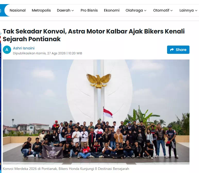 Tak Sekadar Konvoi, Astra Motor Kalbar Ajak Bikers Kenali Sejarah Pontianak