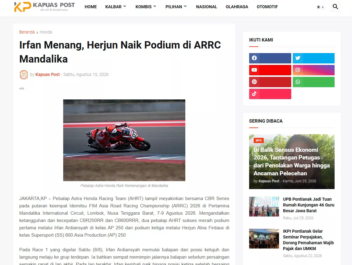 Irfan Menang, Herjun Naik Podium di ARRC Mandalika