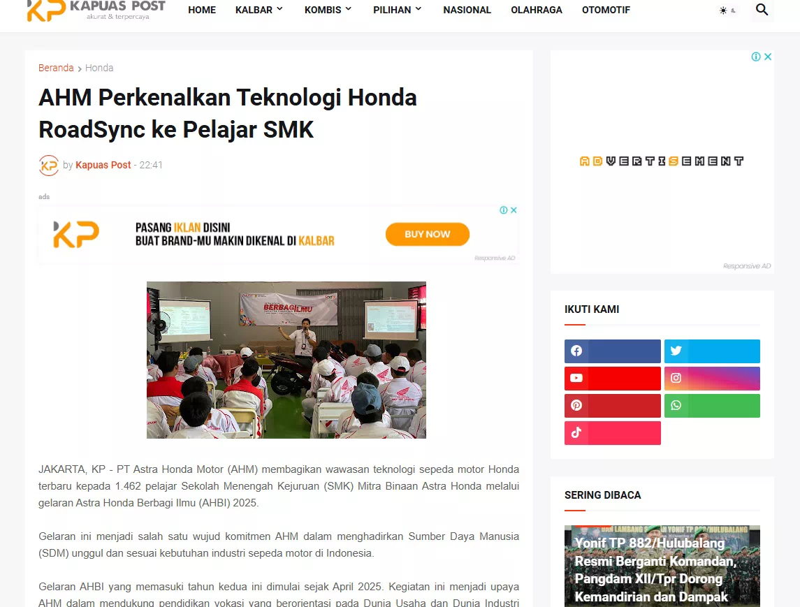 AHM Perkenalkan Teknologi Honda RoadSync ke Pelajar SMK