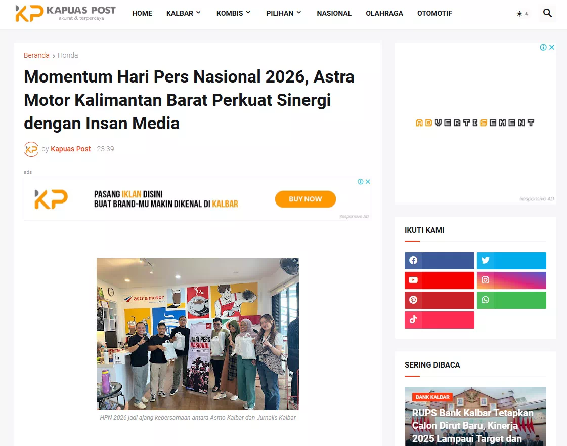 Momentum Hari Pers Nasional 2026, Astra Motor Kalimantan Barat Perkuat Sinergi dengan Insan Media