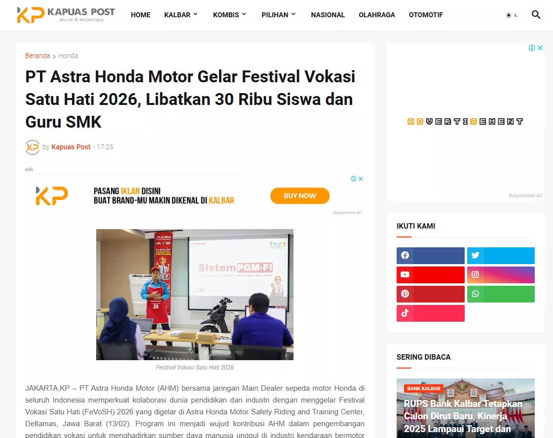 PT Astra Honda Motor Gelar Festival Vokasi Satu Hati 2026, Libatkan 30 Ribu Siswa dan Guru SMK