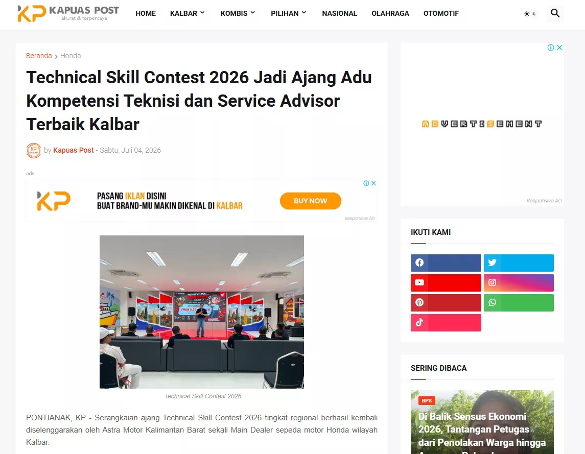 Technical Skill Contest 2026 Jadi Ajang Adu Kompetensi Teknisi dan Service Advisor Terbaik Kalbar