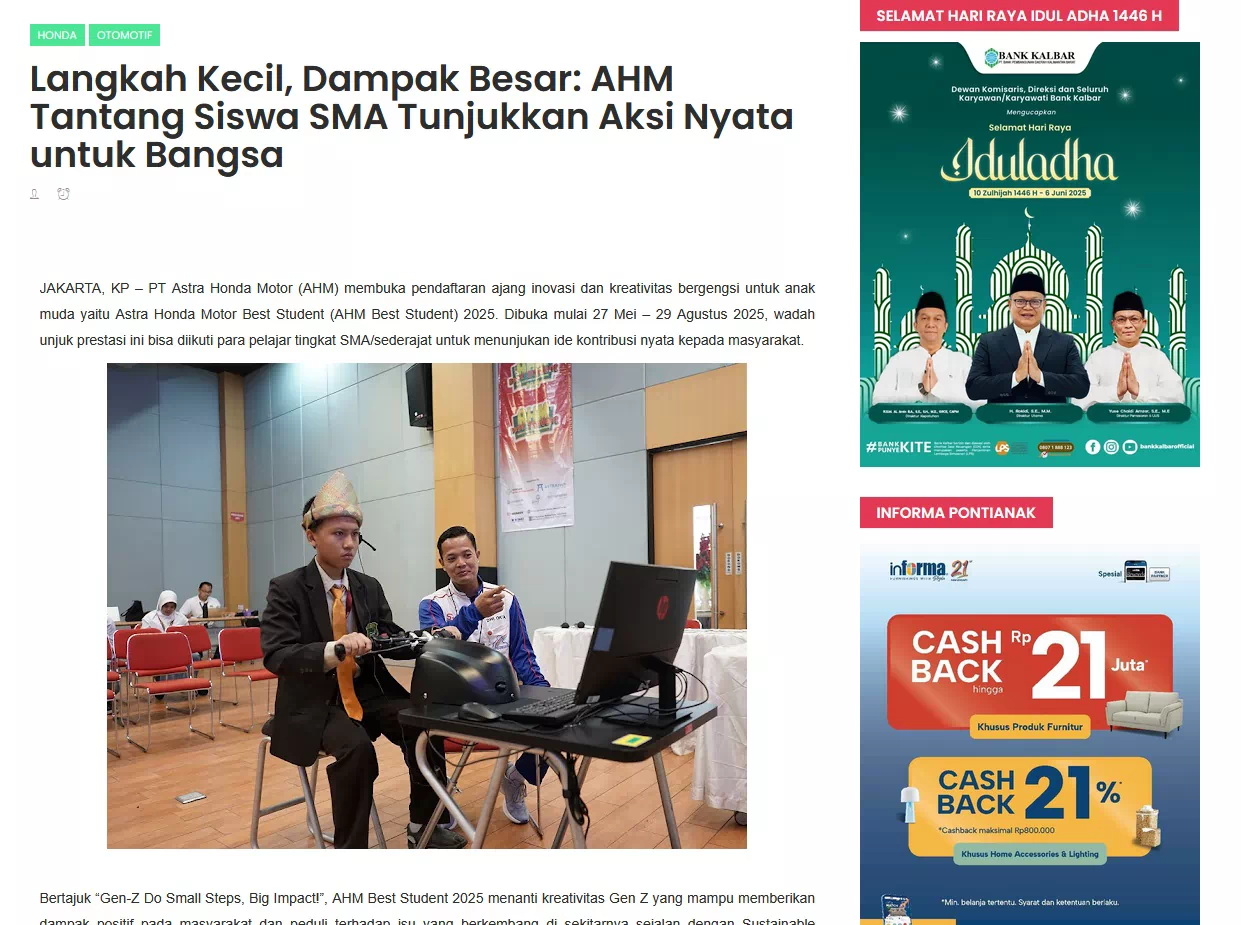 Langkah Kecil, Dampak Besar: AHM Tantang Siswa SMA Tunjukkan Aksi Nyata untuk Bangsa
