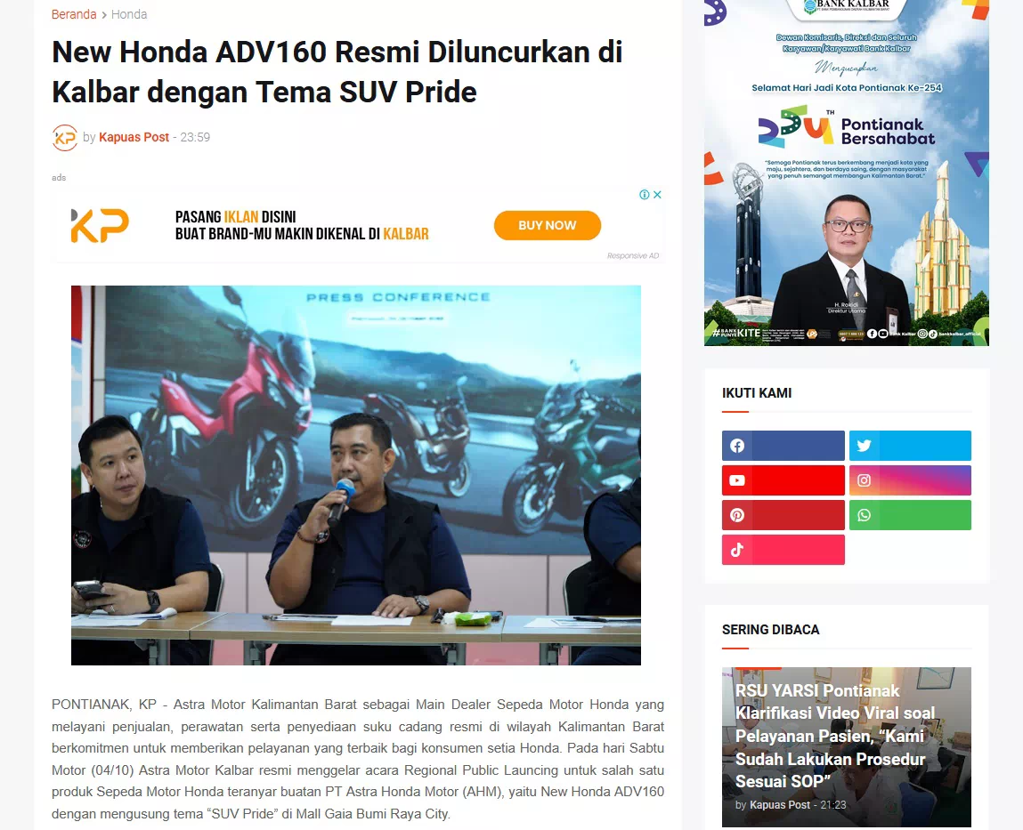 New Honda ADV160 Resmi Diluncurkan di Kalbar dengan Tema SUV Pride