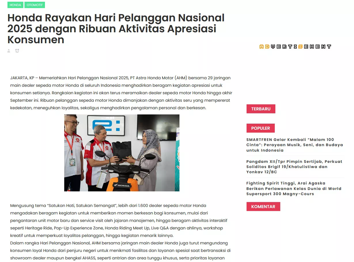 Honda Rayakan Hari Pelanggan Nasional 2025 dengan Ribuan Aktivitas Apresiasi Konsumen